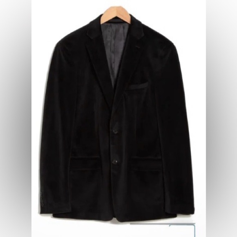 Calvin Klein Black Velvet Sport Coat Blazer - Tailored Two-Button Sz 42L